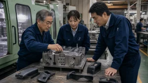 IBUKI M&A事例を象徴する金型工場の技術者と射出成形用金型