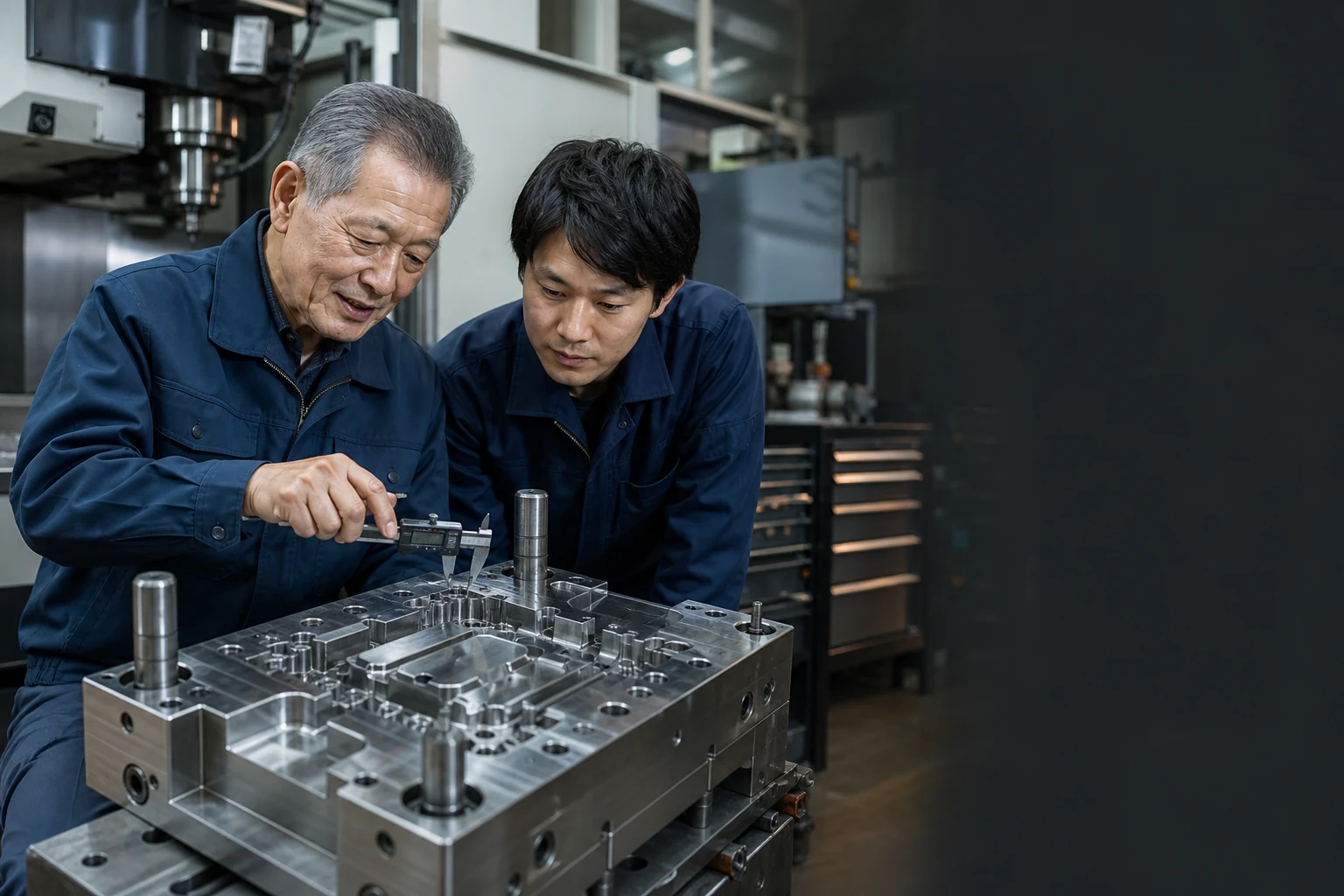 精密金型の測定技術を若手技術者へ承継する熟練技術者
